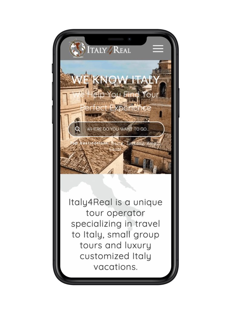 Italy4Real website design on iPhone